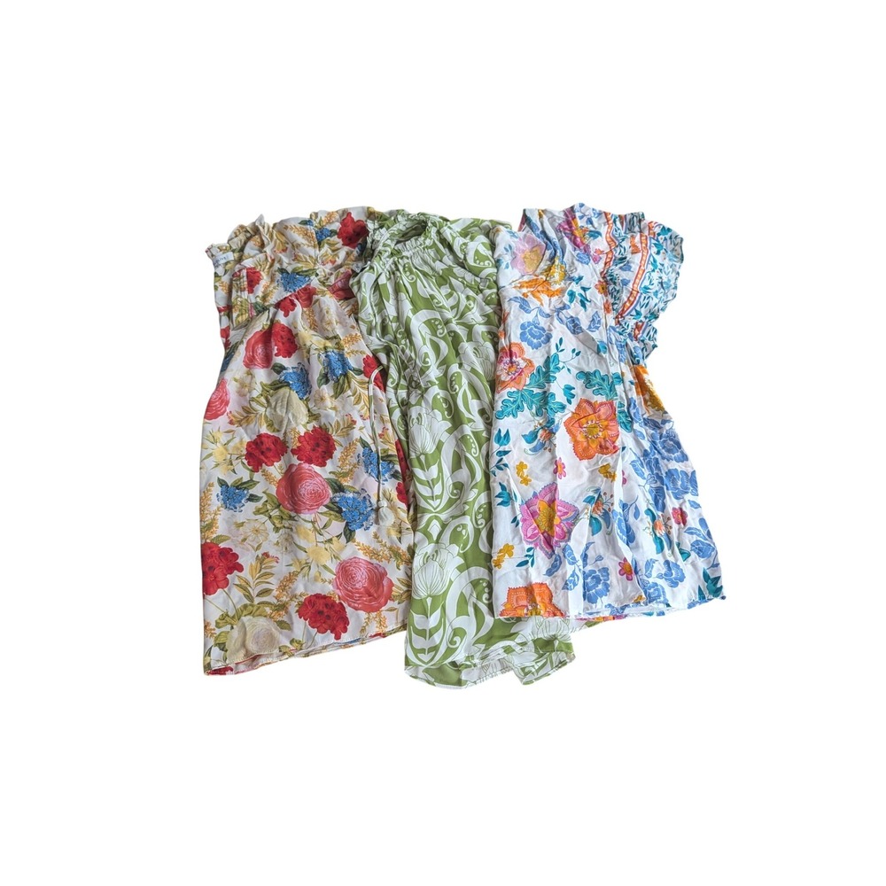 Lot of 3 Rachel Zoe & Rose + Olive Floral Blouses Size 1X Flutter Sleeve Tops